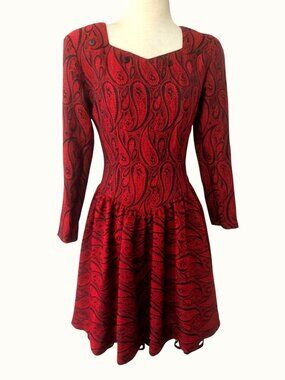 Vintage Blue Gull Tokyo Drop Waist Dress Sz 7 Red Black Jacquard Goth Party 80s